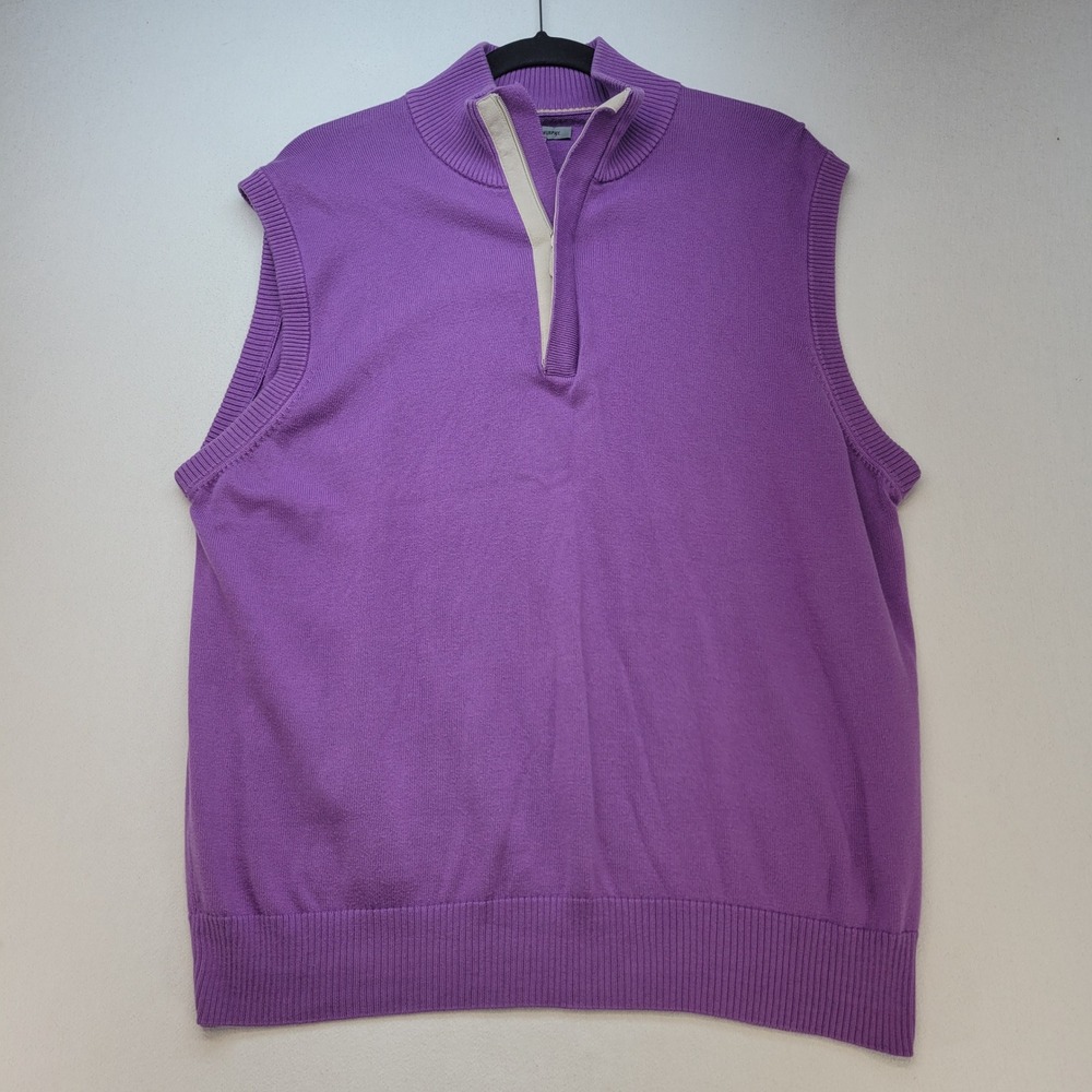 Johnston & Murphy Sweater Vest Mens L Purple Preppy 100% Pima Cotton Quarter Zip
